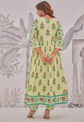 Green Petal Butta Anarkali Set