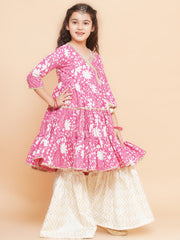 Blush Pink Floral Print Angrakha Style Kurta