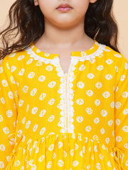 Yellow Ethnic Printed Cotton Mini Suit with Dupatta