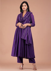 Lavender Grace Collar Anarkali Suit