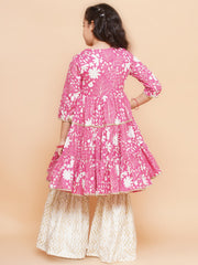 Blush Pink Floral Print Angrakha Style Kurta