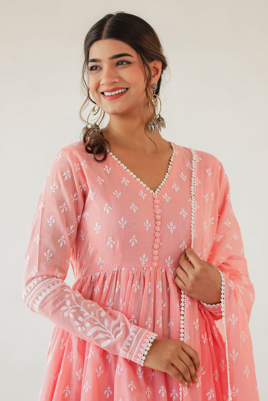 Peach Blossom Anarkali Set