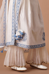 Ivory & Blue Cotton Sharara Set for Girls – Ethnic Party Wear