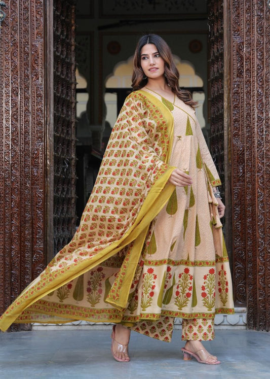 Floral Sand Anarkali Suit