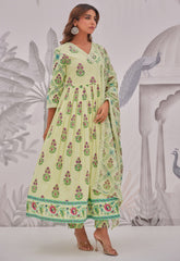Green Petal Butta Anarkali Set