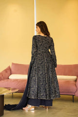 Navy Afsan Printed Suit Set