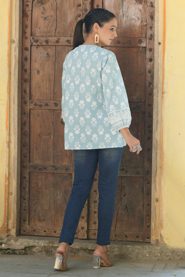 Light Sky Blue Puffy Sleeve Top