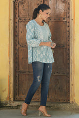 Light Sky Blue Puffy Sleeve Top