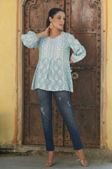 Light Sky Blue Puffy Sleeve Top