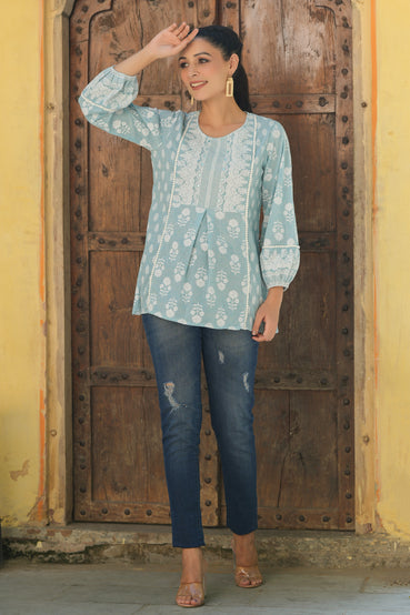 Light Sky Blue Puffy Sleeve Top